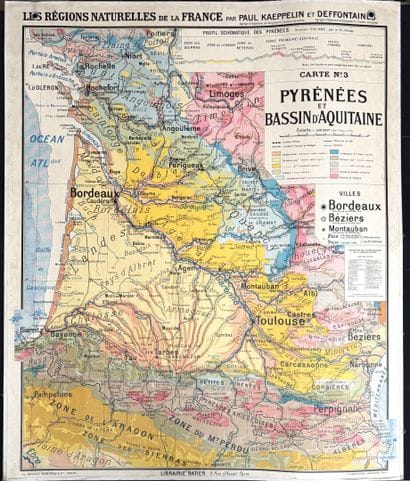 Lot de 5 cartes scolaires en couleurs : régions...
