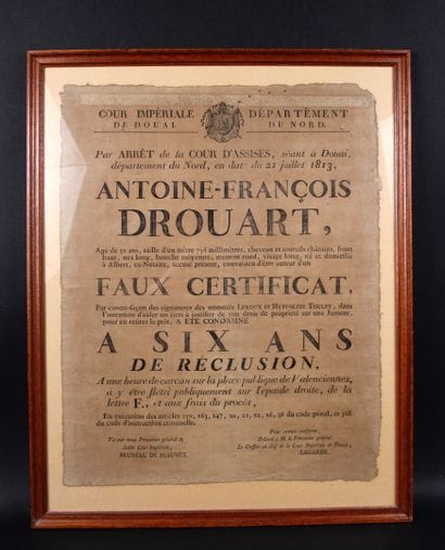 Affiche de la Cour Impériale de Douai condamnant...