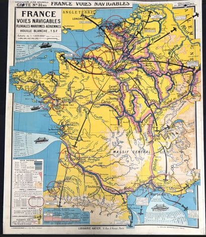 Lot de 5 cartes scolaires en couleurs : régions...