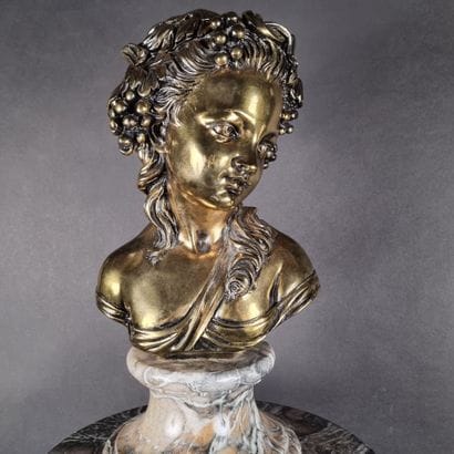 Buste de jeune fille en bronze doré ou galvanoplastie,...