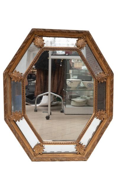 Miroir octogonal à parecloses, en bois et...