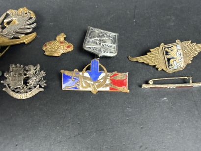 Lot comprenant : 7 insignes militaires divers,...