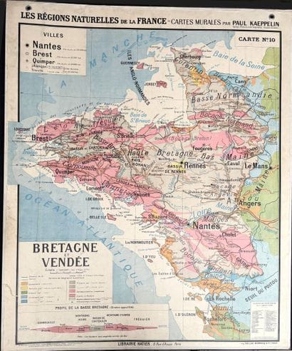 Lot de 5 cartes scolaires en couleurs : régions...
