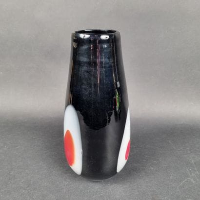 Vase en verre de Murano noir, blanc et orange...