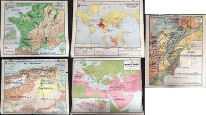 Lot de 5 cartes scolaires en couleurs : Cours...