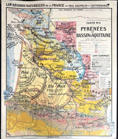 Lot de 5 cartes scolaires en couleurs : régions...