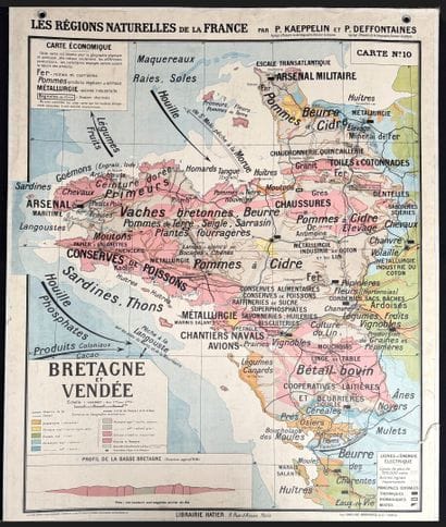 Lot de 5 cartes scolaires en couleurs : régions...