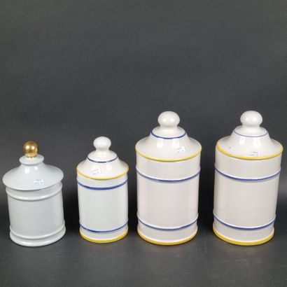 Lot de 4 pots à pharmacie en faïence et en...