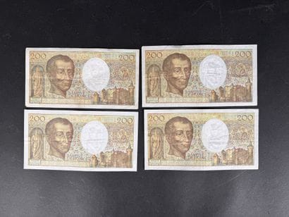 Lot de 4 billets de 200F Montesquieu (petites...