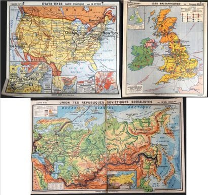 Lot de 3 cartes scolaires en couleurs : Union...