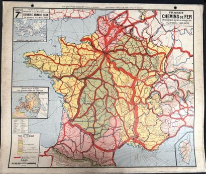 Lot de 5 cartes scolaires en couleurs : régions...