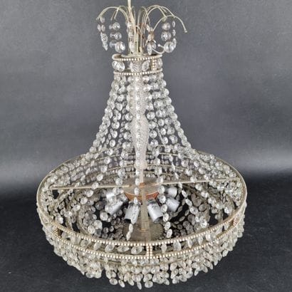 Lustre corbeille en métal et pampilles de...