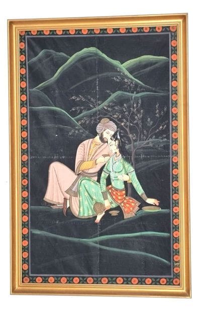 École indienne du XXe. Couple dans un paysage,...