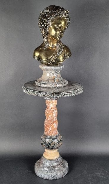 Buste de jeune fille en bronze doré ou galvanoplastie,...