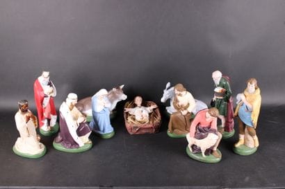 Crèche en plâtre polychrome modèle 