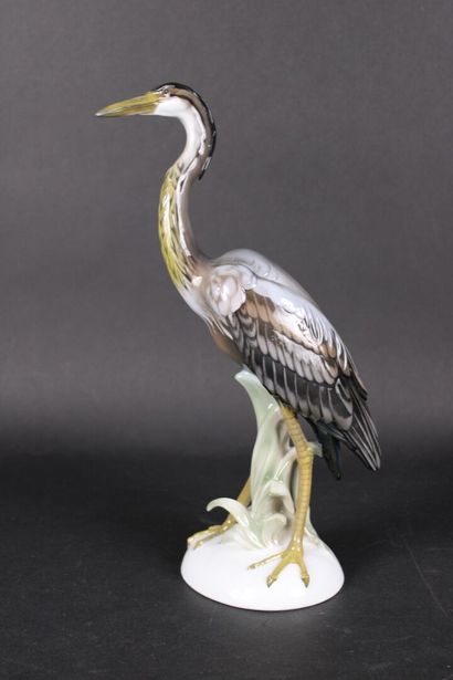 ROSENTHAL. Héron, sujet en porcelaine polychrome,...