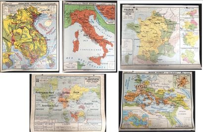 Lot de 5 cartes scolaires en couleurs : L'Italie...