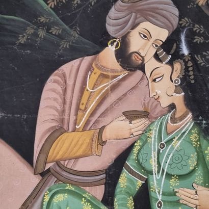 École indienne du XXe. Couple dans un paysage,...