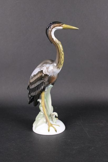 ROSENTHAL. Héron, sujet en porcelaine polychrome,...