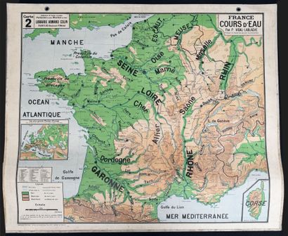 Lot de 5 cartes scolaires en couleurs : Cours...