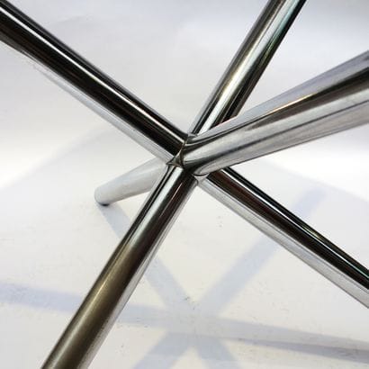 Dining room table, smoked glass top and chromed...