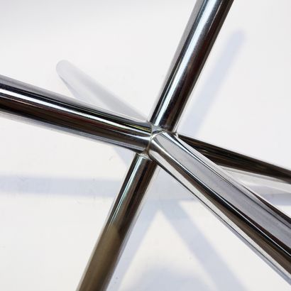 Dining room table, smoked glass top and chromed...