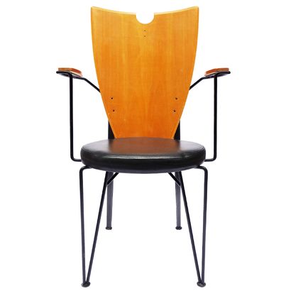 SET OF FOUR CHAIRS, wood and black epoxy...