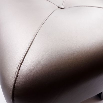 FOUR wooden POUFS, taupe metallic leather...