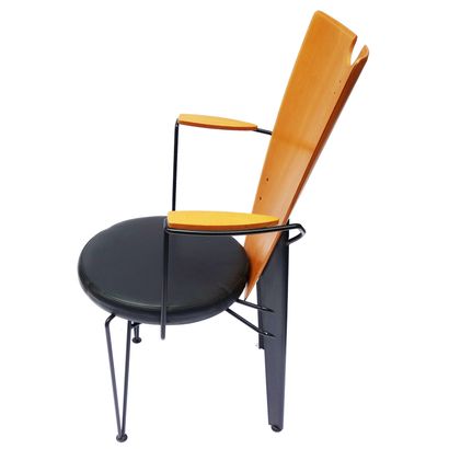 SET OF FOUR CHAIRS, wood and black epoxy...