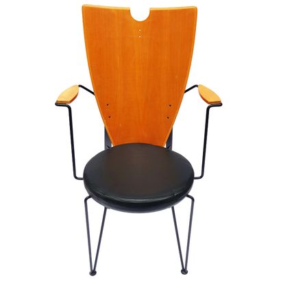 SET OF FOUR CHAIRS, wood and black epoxy...