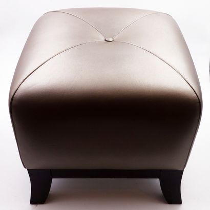 FOUR wooden POUFS, taupe metallic leather...