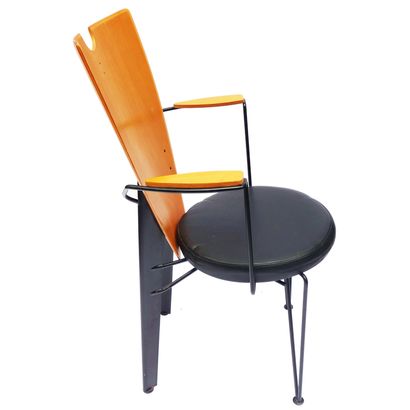SET OF FOUR CHAIRS, wood and black epoxy...