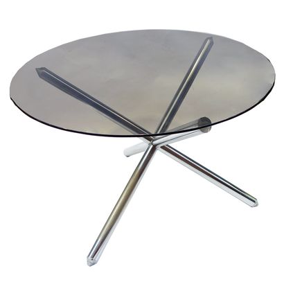 Dining room table, smoked glass top and chromed...