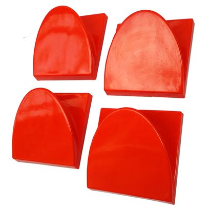 THREE WALL HANGERS in orange-red ABS plastic....