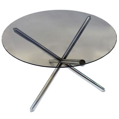 Dining room table, smoked glass top and chromed...