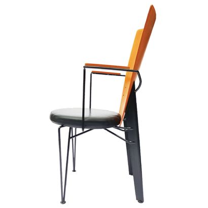 SET OF FOUR CHAIRS, wood and black epoxy...