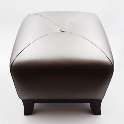FOUR wooden POUFS, taupe metallic leather...