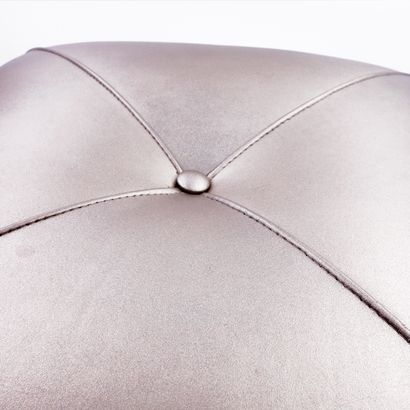 FOUR wooden POUFS, taupe metallic leather...