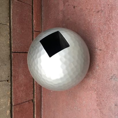Carved and painted wood silvered GOLF BALL....