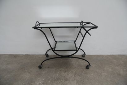 Art deco black lacquered metal rolling side...