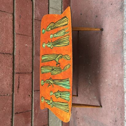 
Wooden LOW TABLE, top made of amber powder...