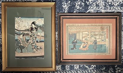 Lot de quatre estampes :
- FUSATANE (Japon,...