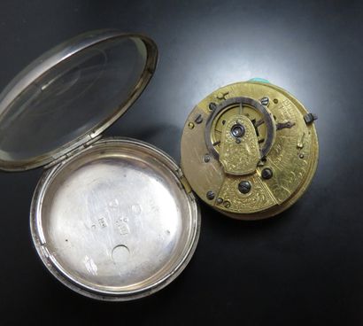 Montre de poche en argent, le dos émaillé...