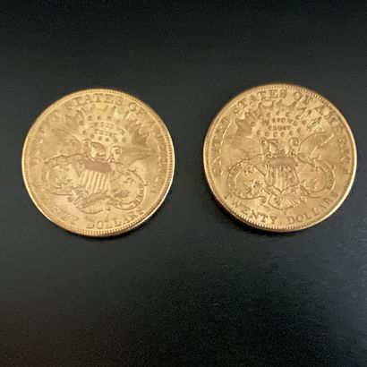Lot de deux pièces de 20$ Liberty Etats-Unis,...
