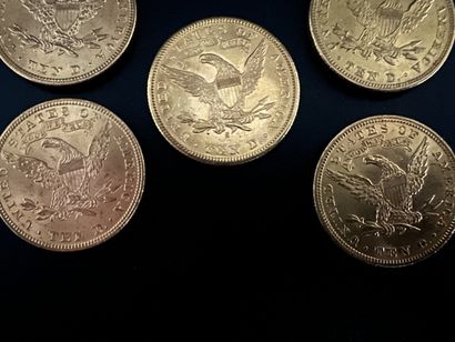 Lot de sept pièces de 10$ Liberty Etats-Unis,...