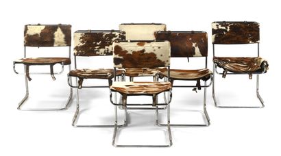 Suite of six chairs, chromed tubular metal...
