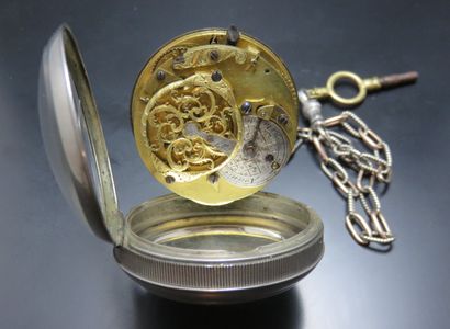 Montre de gousset en argent 800‰, mouvement...