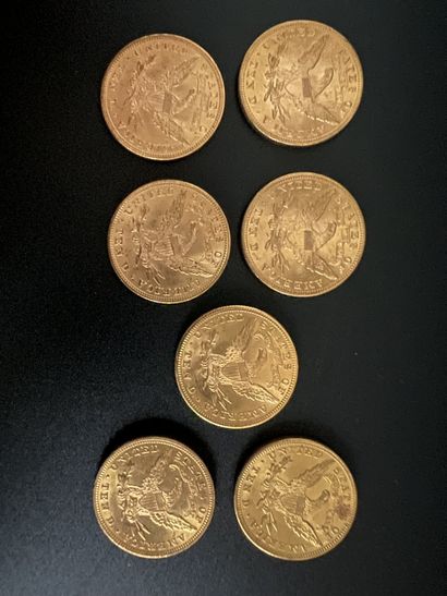 Lot de sept pièces de 10$ Liberty Etats-Unis,...
