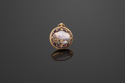 Montre de col en or 750‰, le dos émaillé...