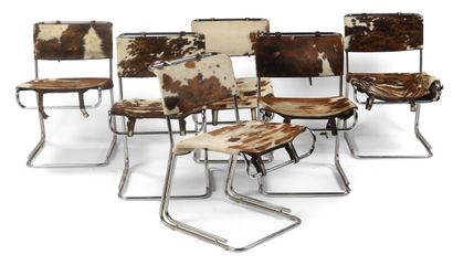 Suite of six chairs, chromed tubular metal...